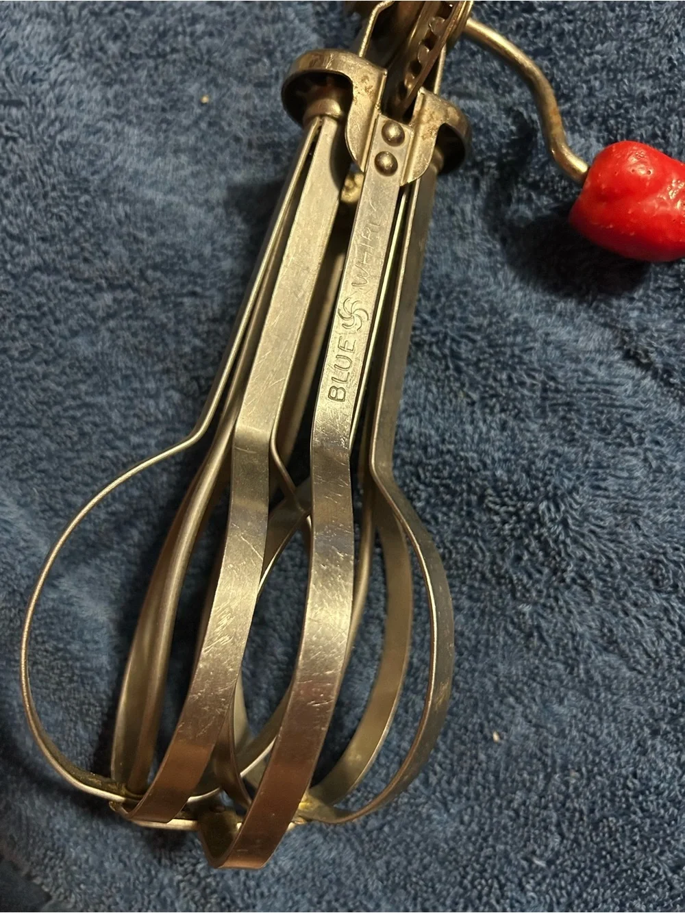 Vintage Hand Crank Egg Beater with Red Handles